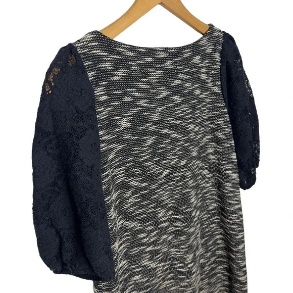 POSTMARK Anthropologie Tweed Black Lace Puff Sleeve Shift Shirt Dress - Picture 5 of 10